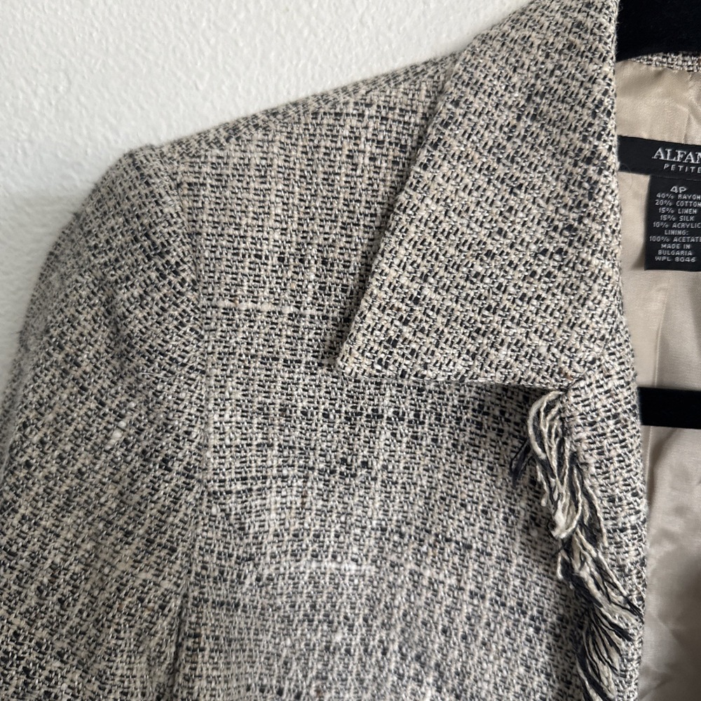 Alfani Black & White Tweed Wool‎ Blend Structured Blazer Jacket size 10P - Picture 4 of 8